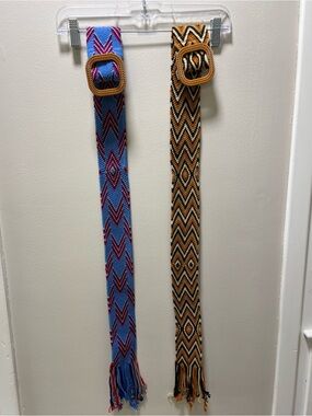 Handwoven Aztec Pattern Waist Belts Blue & Orange Get Both W/ Purchase 35”